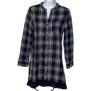 Esley Blue White Plaid Button Front Tunic Top
